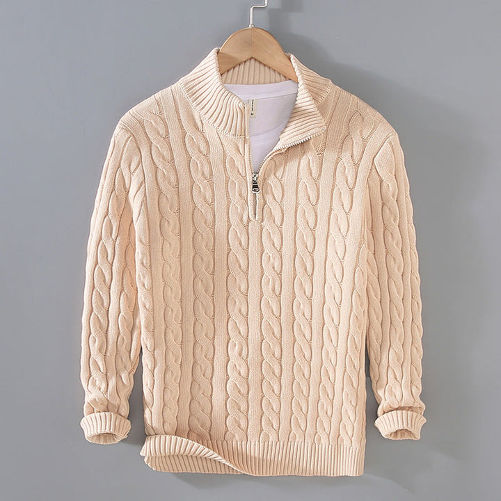 Maglione da uomo in maglia a trecce - Zip a un quarto - Collo e polsini a coste - Caldo ed elegante 1