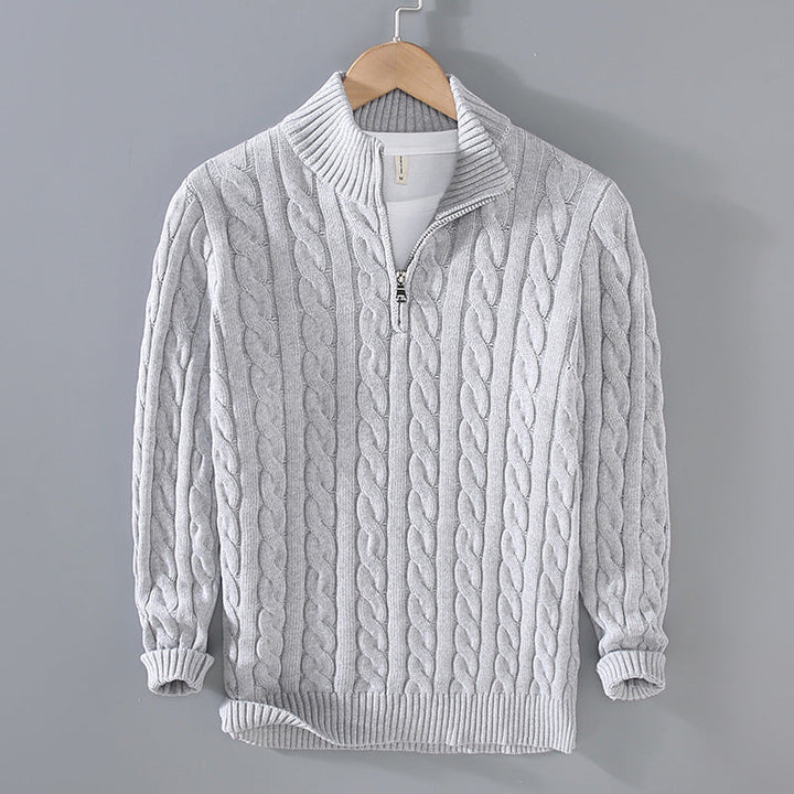 Maglione da uomo in maglia a trecce - Zip a un quarto - Collo e polsini a coste - Caldo ed elegante 2