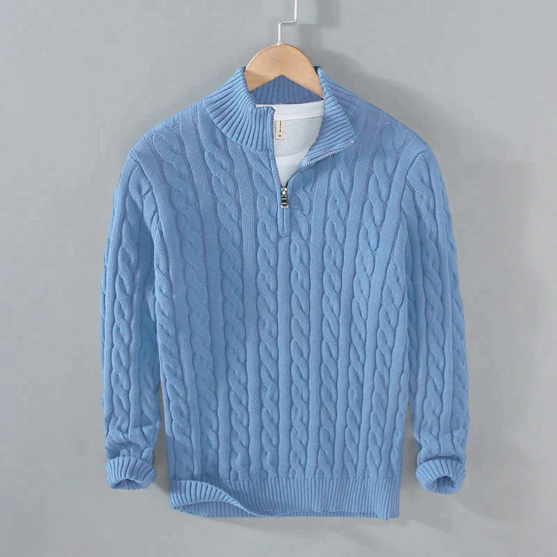 Maglione da uomo in maglia a trecce - Zip a un quarto - Collo e polsini a coste - Caldo ed elegante 4