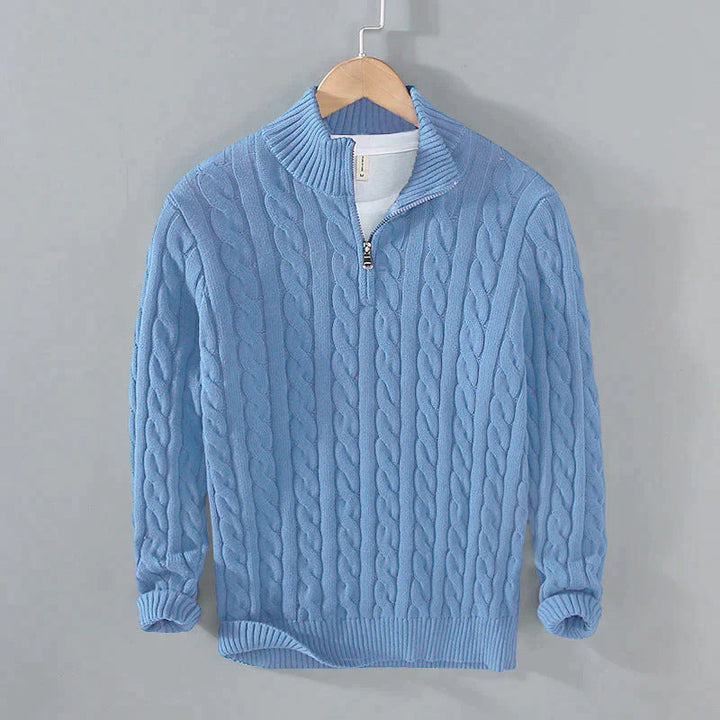 Maglione da uomo in maglia a trecce - Zip a un quarto - Collo e polsini a coste - Caldo ed elegante 4