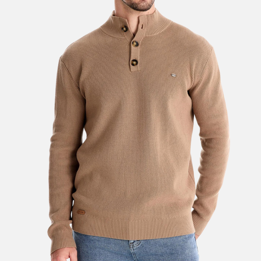 Maglione Uomo Misto Lana Dolcevita Slim Maglia a Coste Abbottonatura - Vesarelli