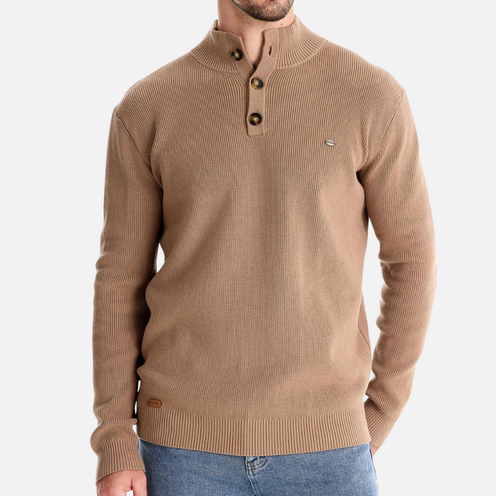 Maglione Uomo Misto Lana Dolcevita Slim Maglia a Coste Abbottonatura - Vesarelli