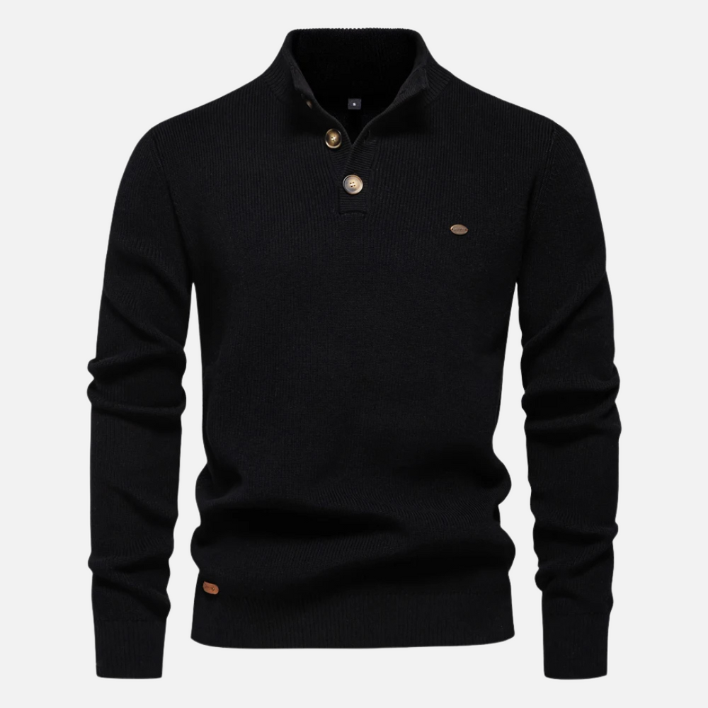 Maglione dolcevita da uomo – Misto lana – Vestibilità slim – Maglia a coste con abbottonatura 1