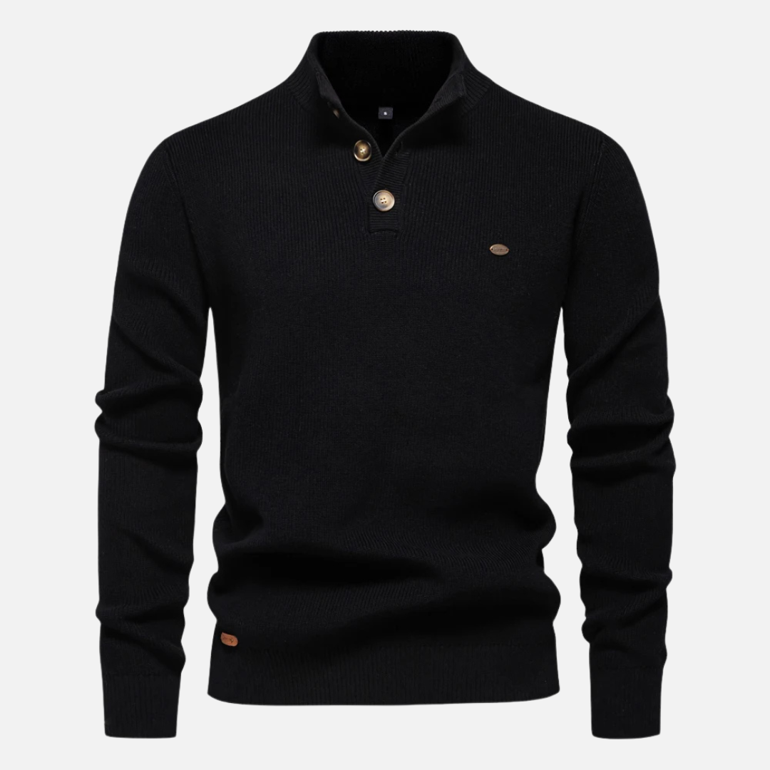 Maglione dolcevita da uomo – Misto lana – Vestibilità slim – Maglia a coste con abbottonatura 1