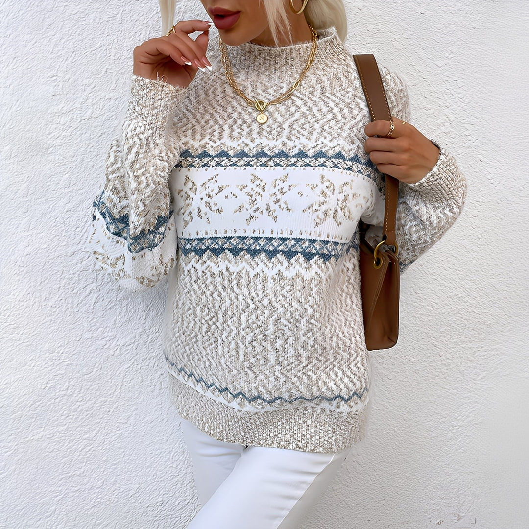 Maglione in Lana con Motivo Norvegese Per Donna | Zylara Khaki
