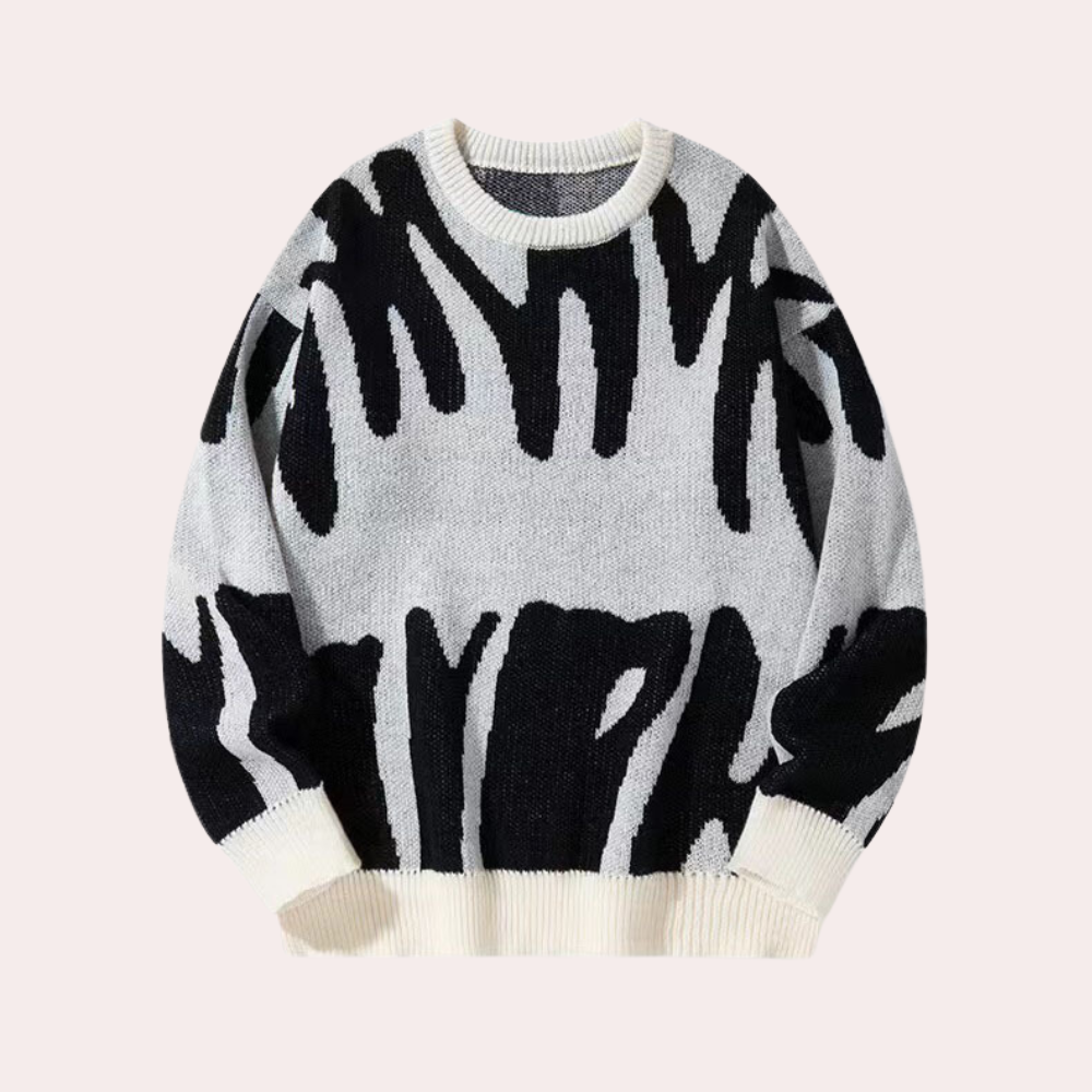 Maglione Uomo Girocollo Manica Lunga Polsini a Coste Design Astratto - Vesarelli