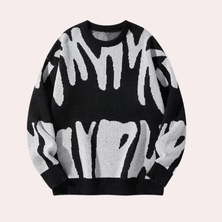 Maglione lavorato a maglia da uomo - Design astratto - Girocollo - Manica lunga - Polsini a coste 1