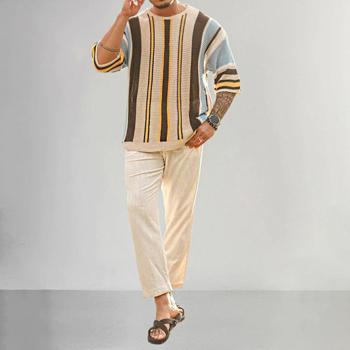 Maglione lavorato a maglia da uomo - Manica corta - Motivo a righe - Vestibilità comoda e casual 2