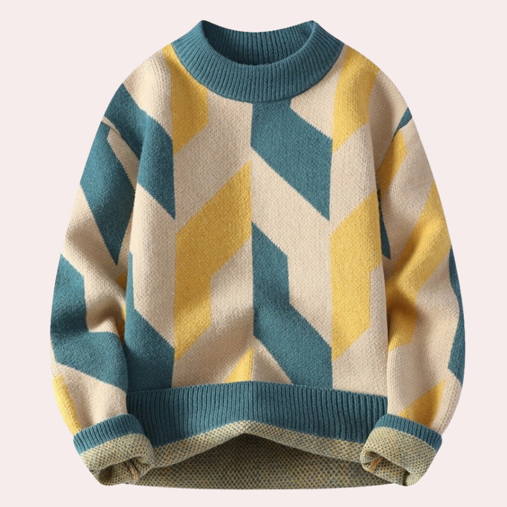 Maglione Uomo Estivo Motivo Geometrico Girocollo Manica Lunga - Vesarelli