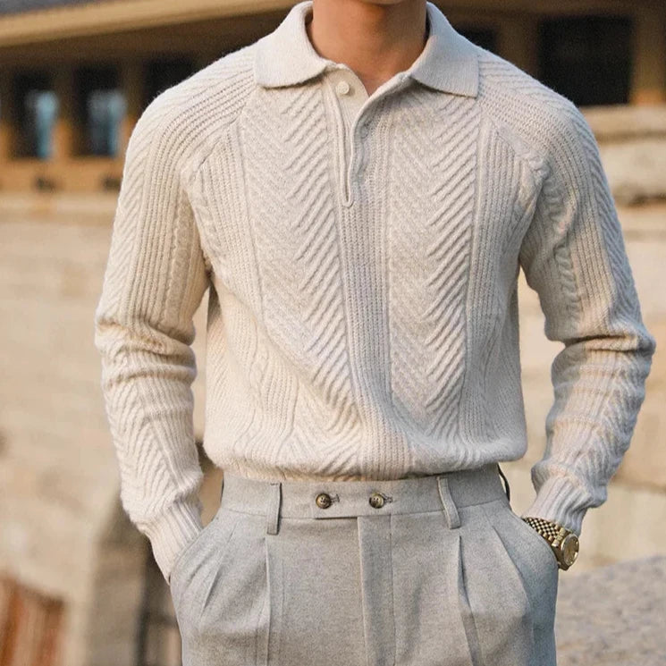 Maglione Uomo Maglia a Trecce Collo Polo Manica Lunga Vestibilità Slim - Vesarelli