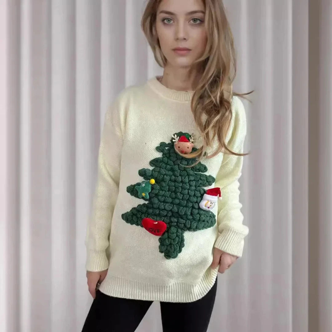 Maglione natalizio caldo da donna in tessuto caldo con design festoso 2