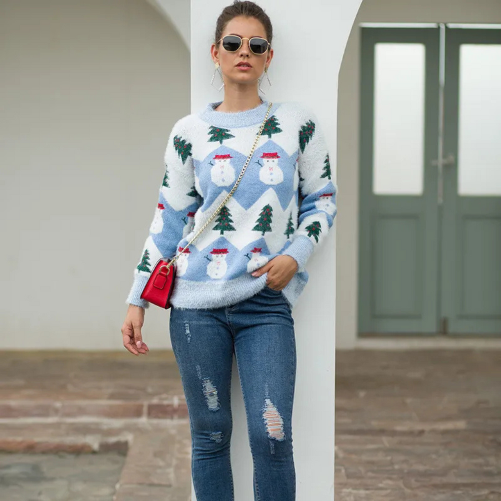 Maglione natalizio da donna in caldo acrilico lavorato a maglia 1