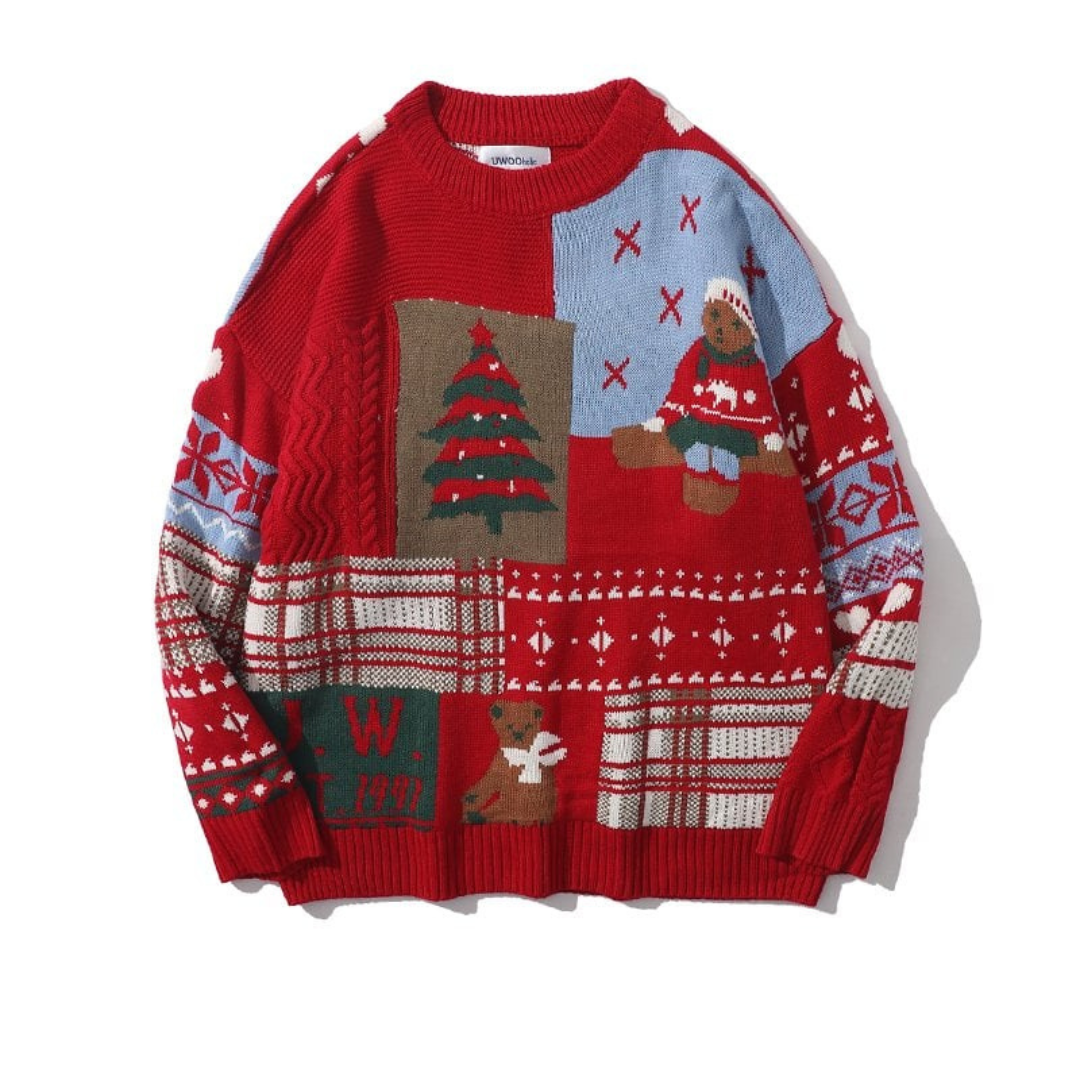 Maglione natalizio da donna lavorato a maglia con motivo orso, maglia accogliente 1