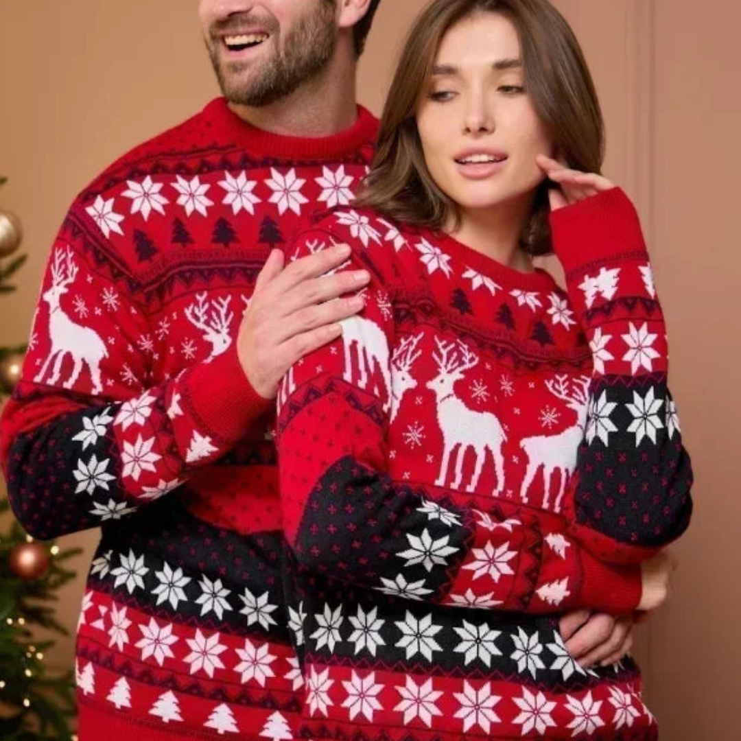 Maglione natalizio unisex con motivo di renne festive, lavorato a maglia calda 1