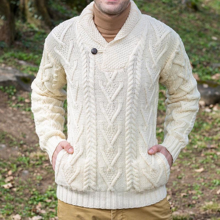 Maglione Uomo Misto Lana Maglia a Trecce Collo a Scialle Comodo - Vesarelli