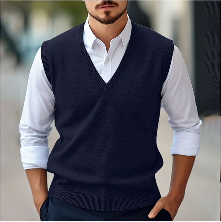 Maglione senza maniche con scollo a V | Maglieria leggera | Vestibilità elasticizzata 1