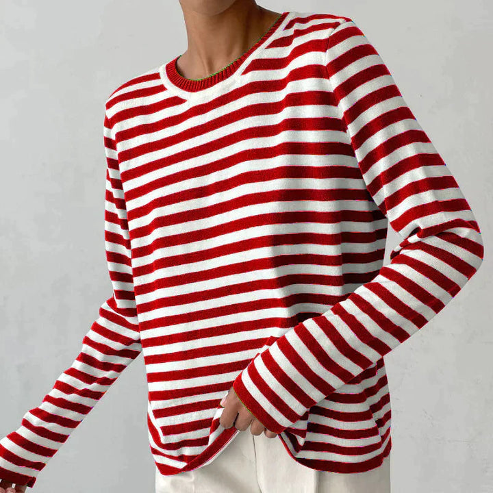 Felpa Donna in Maglia a Righe Manica Lunga Scollo Rotondo Casual
