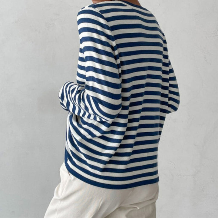 Felpa Donna in Maglia a Righe Manica Lunga Scollo Rotondo Casual