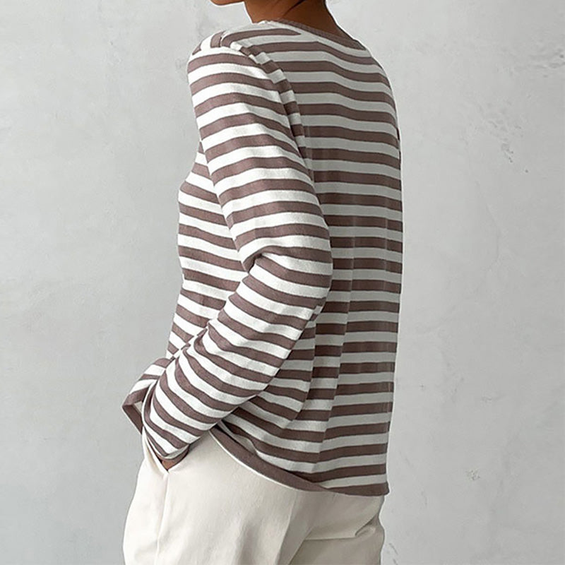 Felpa Donna in Maglia a Righe Manica Lunga Scollo Rotondo Casual