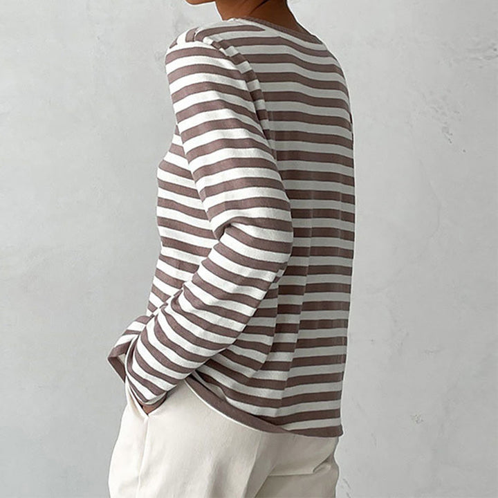 Felpa Donna in Maglia a Righe Manica Lunga Scollo Rotondo Casual