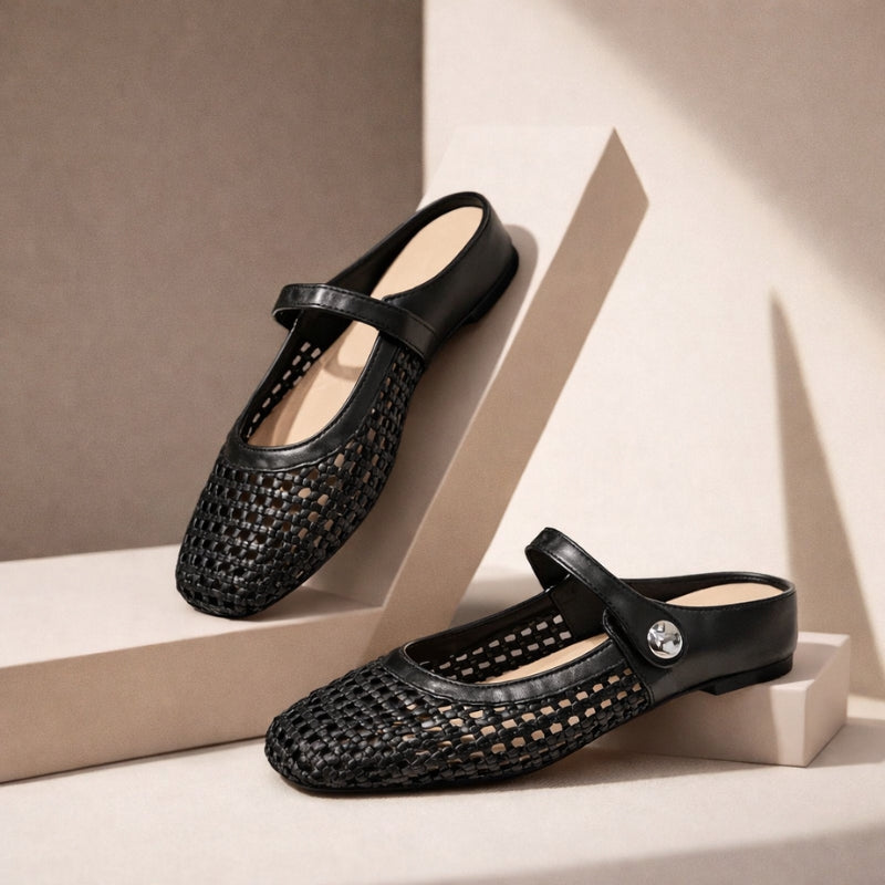 Mara | Mule da Donna Intrecciata Mary Jane Strap Punta Quadrata 3