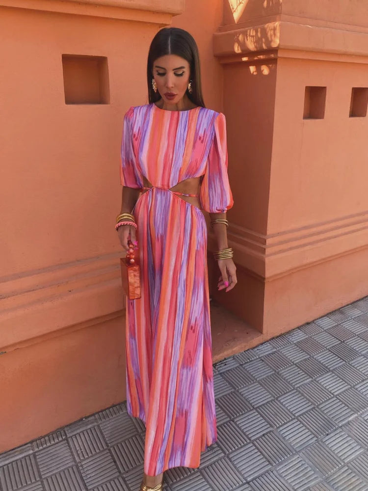 Marcella | Abito Lungo Donna a Righe con Cut Out in Vita 1