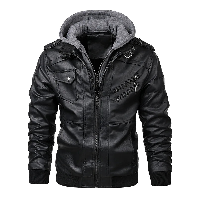 Giacca Uomo in Pelle Casual con Cappuccio - Vesarelli