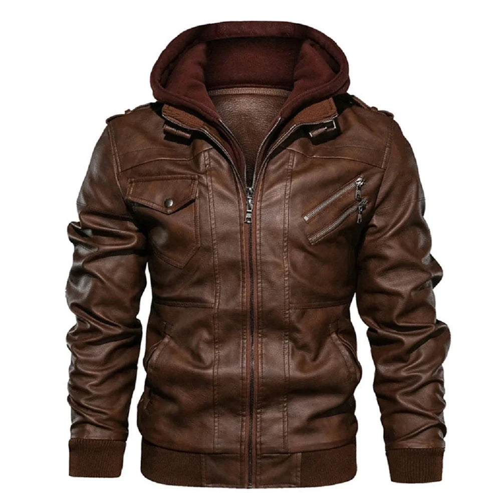 Marcello | Giacca in Pelle Casual Uomo con Cappuccio 1