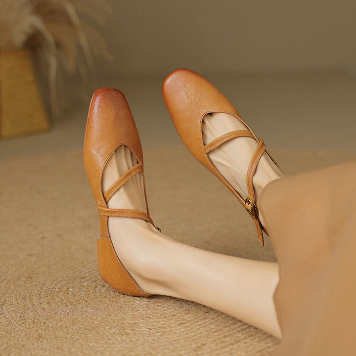 Marjova | Scarpe Donna Mary Jane Piatte in Pelle Cinturini Incrociati 1