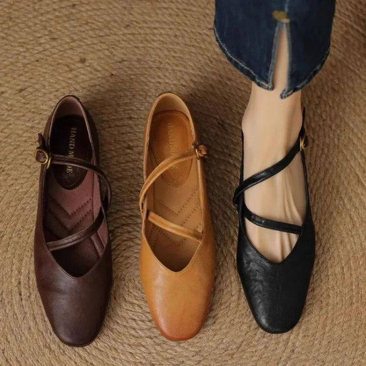 Marjova | Scarpe Donna Mary Jane Piatte in Pelle Cinturini Incrociati 8