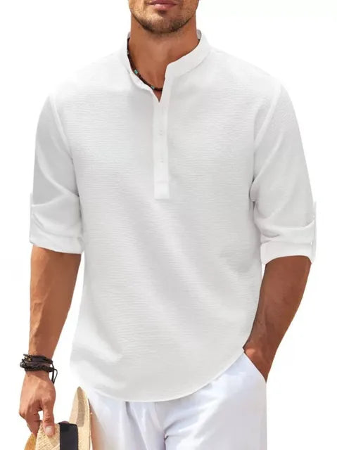 Camicia Uomo Cotone Lino Comfort Elegante Slim Fit - Vesarelli