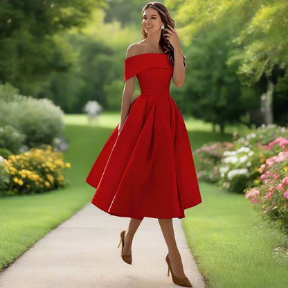 Matilde | Abito Midi Donna in Raso Spalle Scopert 16