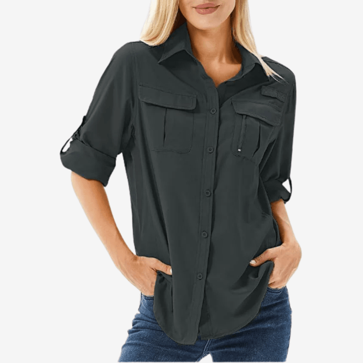 Mavina | Donna Maglia Da Trekking Leggera Maniche Lunghe Grigio Scuro