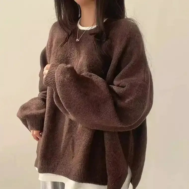 Mavone | Maglione Oversize Lavorato a Maglia Marrone Taglia Unica