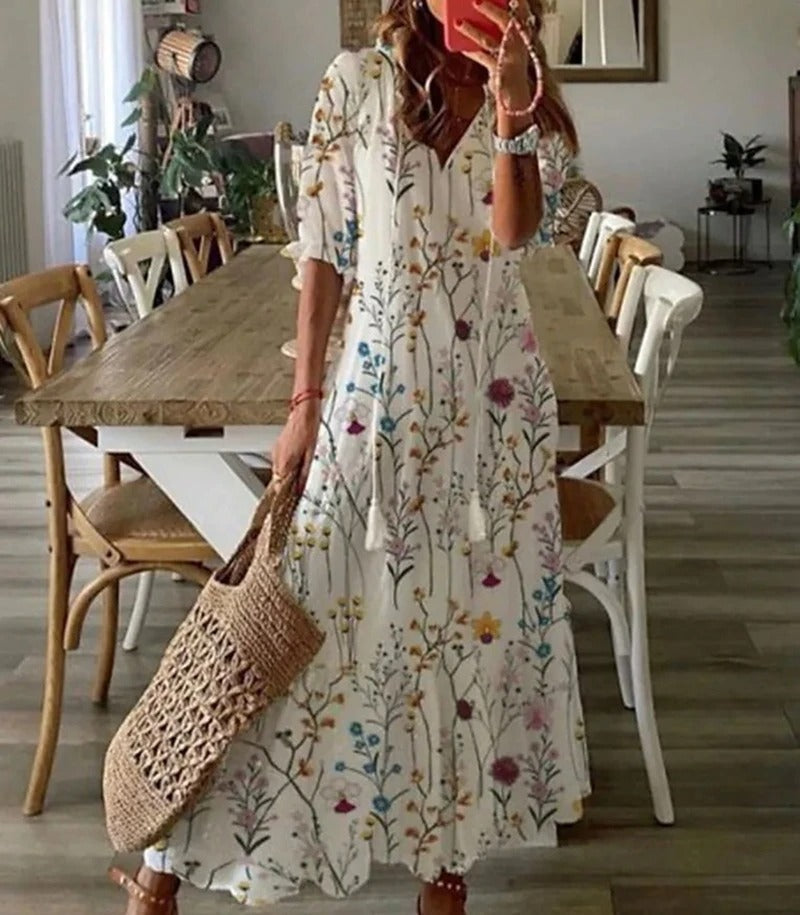 Maxi Abito Bohémien Donna | Stampa Floreale & Linea Scivolata