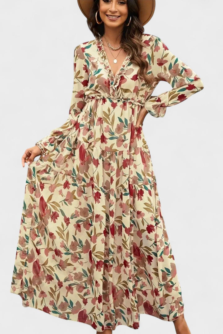 Abito Maxi Donna Floreale Vita Elasticizzata Silhouette Slanciata - Vesarelli