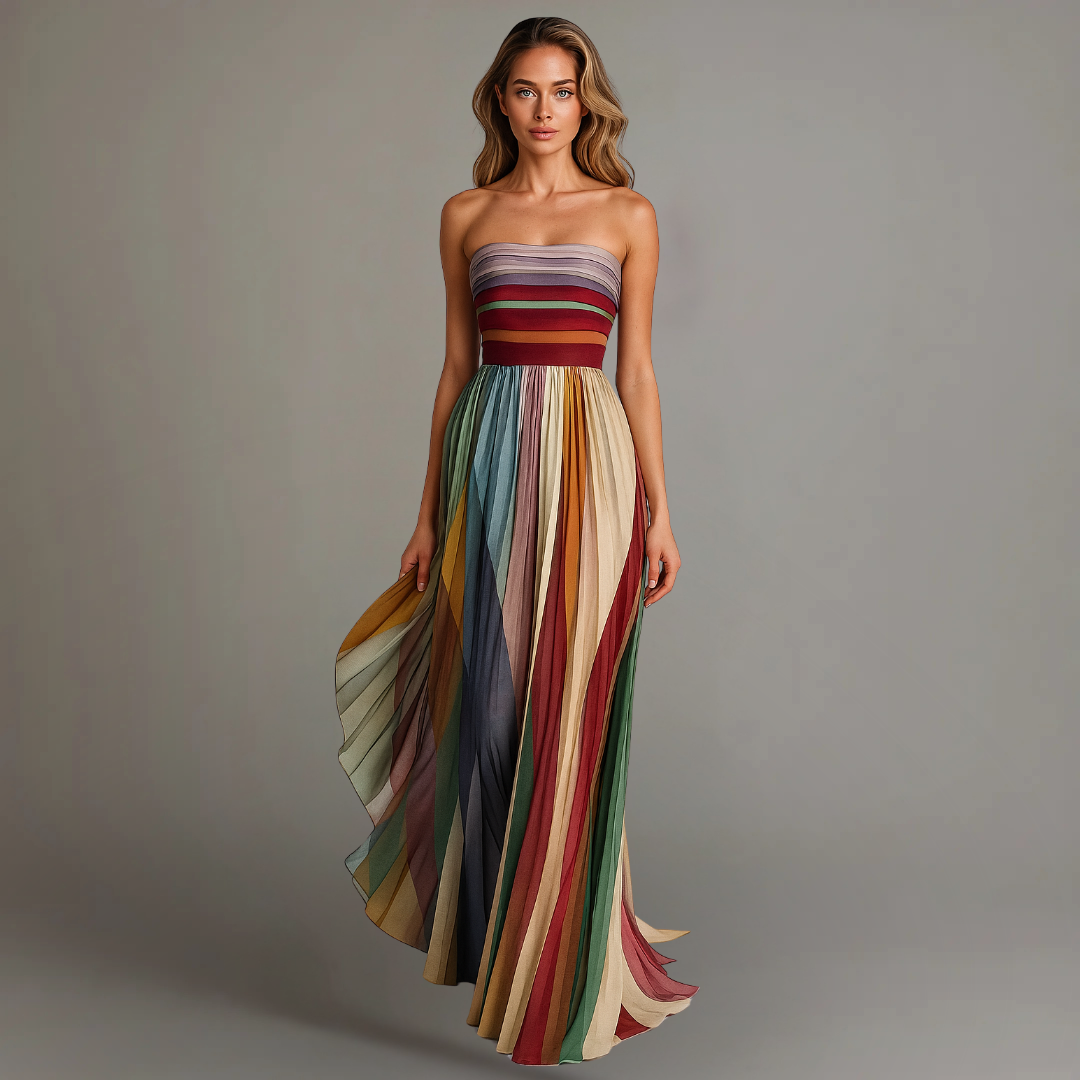 Abito Lungo Donna Elegante Tessuto Leggero Vestibilità Svasata - Vesarelli