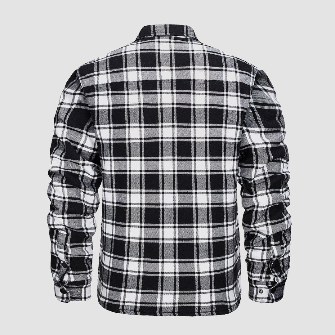 Camicia a quadri bianco e nero da uomo, maniche lunghe, stile casual, tessuto in cotone, ideale per autunno e inverno, moda maschile.
