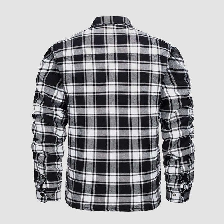 Camicia a quadri bianco e nero da uomo, maniche lunghe, stile casual, tessuto in cotone, ideale per autunno e inverno, moda maschile.