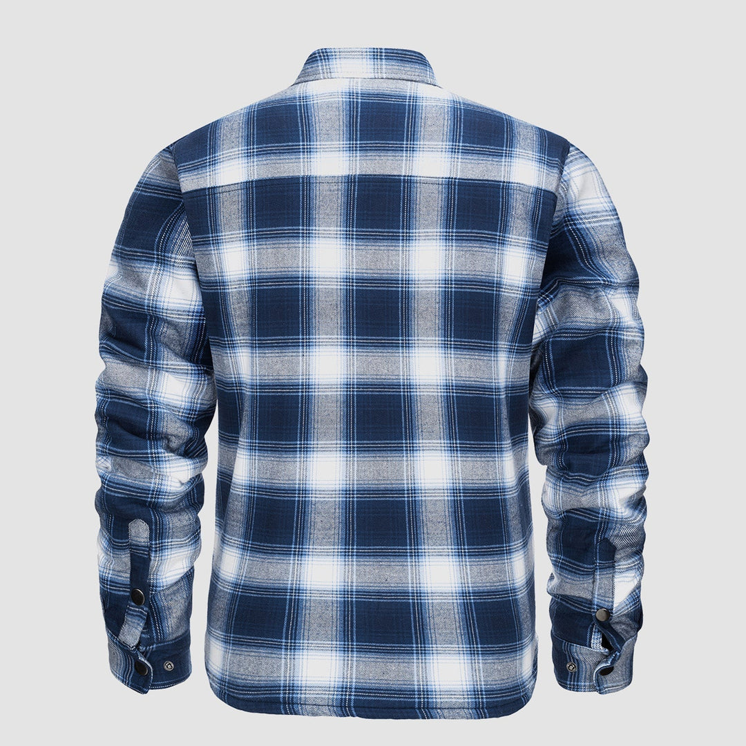 Camicia a quadri blu e bianca da uomo, maniche lunghe, stile casual, tessuto in flanella, ideale per autunno e inverno, moda maschile.