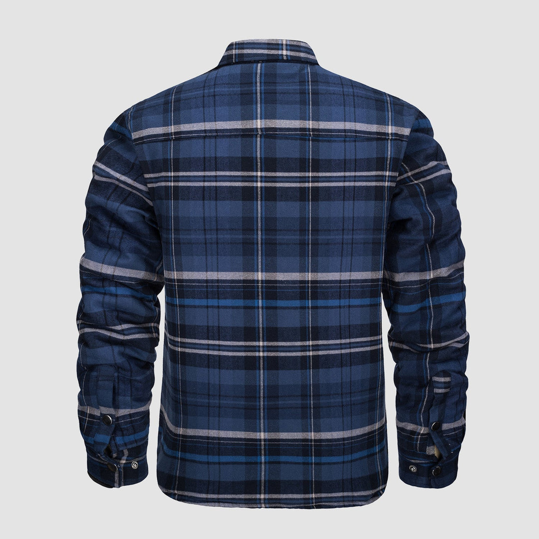 Camicia a quadri blu e nera da uomo, maniche lunghe, stile casual, tessuto in flanella, ideale per l'autunno e l'inverno.