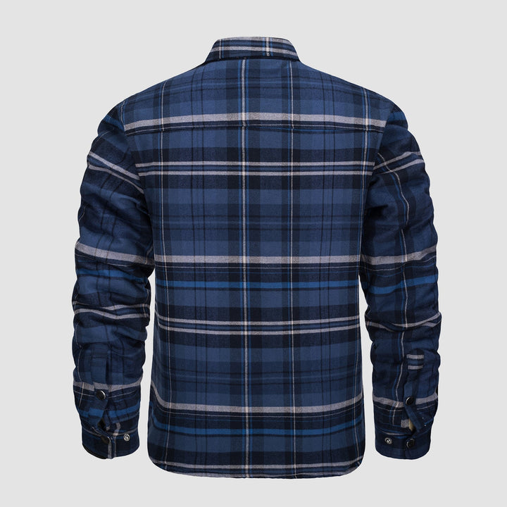 Camicia a quadri blu e nera da uomo, maniche lunghe, stile casual, tessuto in flanella, ideale per l'autunno e l'inverno.