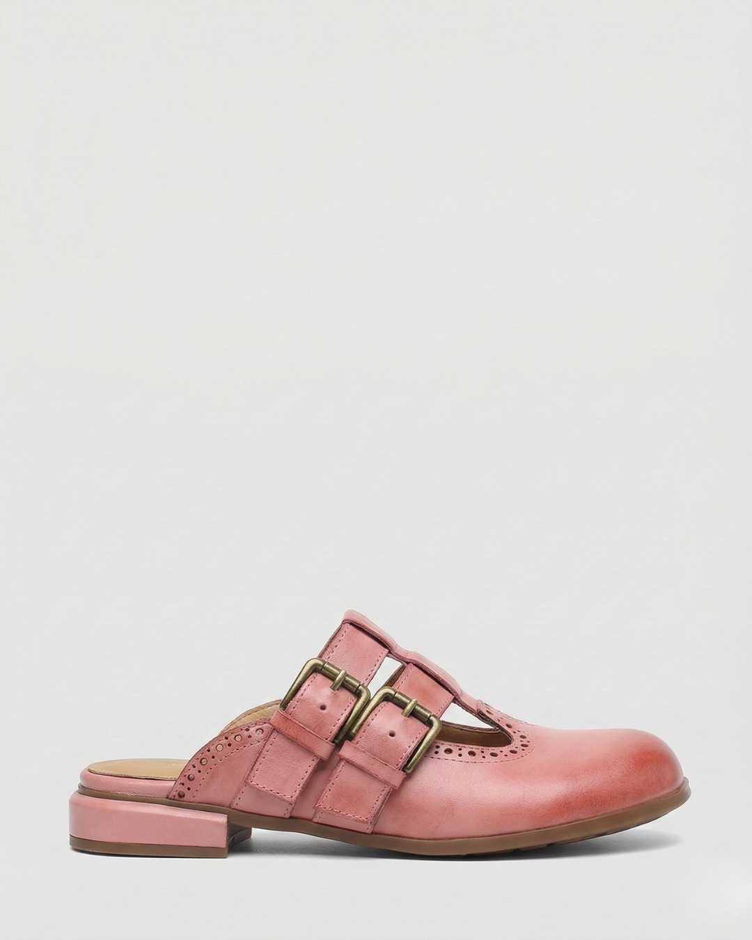 Mule Donna in Pelle Doppia Fibbia Dettaglio Brogue Piatte - Vesarelli