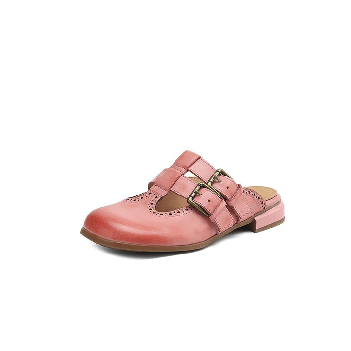Mia | Donna Mule Piatte Pelle Doppia Fibbia Dettaglio Brogue 5