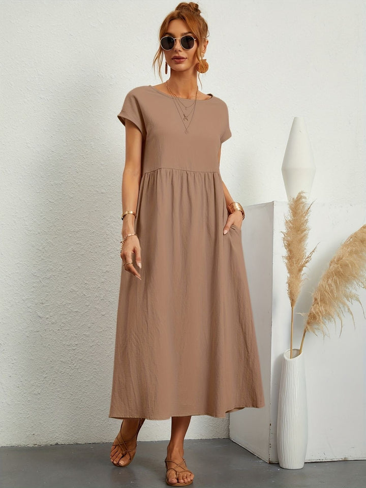 Abito Midi Donna Leggero Tasche Manica Corta Disinvolto