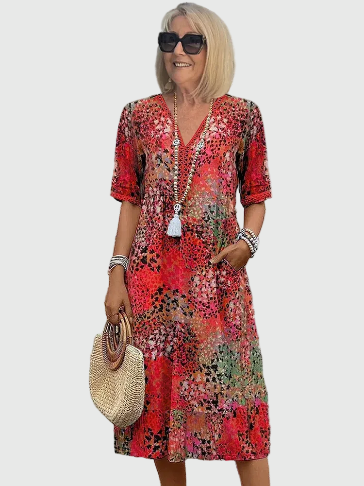Midi abito floreale Donna | Scollo a V e tasche pratiche