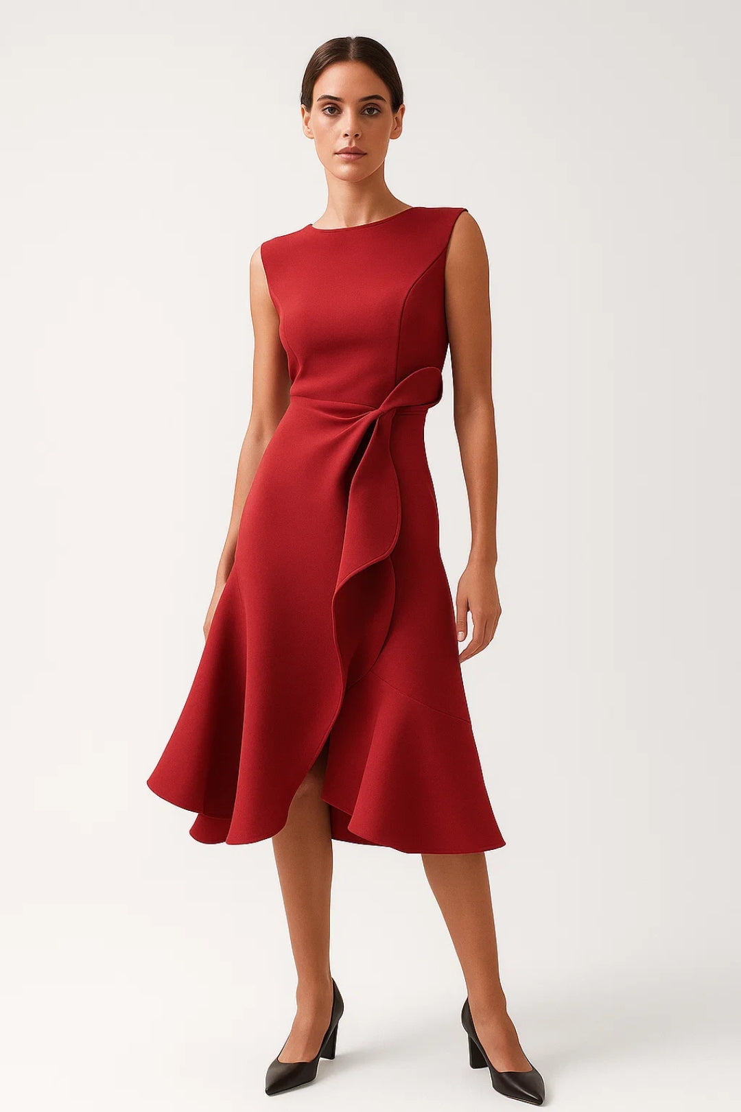 Abito Midi Donna Portafoglio Flowy Casual Manica Corta