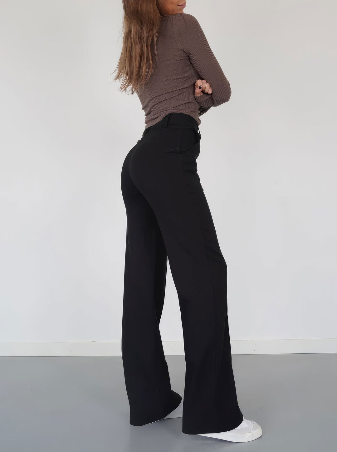 Pantaloni Donna Gamba Larga Tessuto Autunnale - Vesarelli