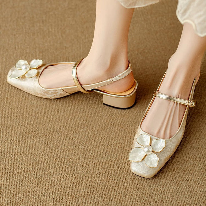 Scarpa Donna Jacquard Floreale Mary Jane Punta Quadrata - Vesarelli