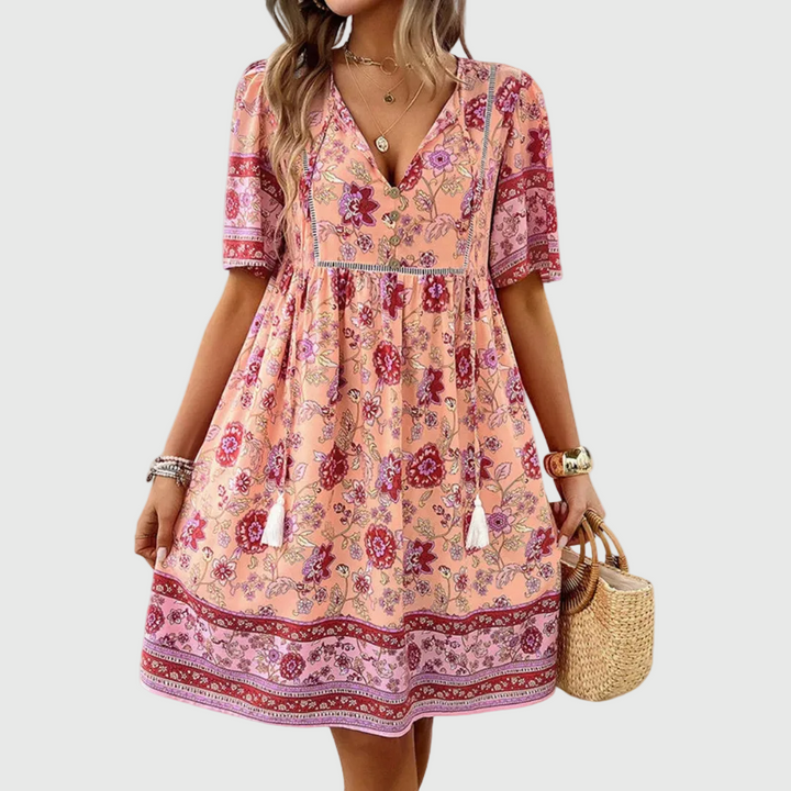 Mini abito Donna in tessuto leggero Scollo a V linea fluida - Vesarelli